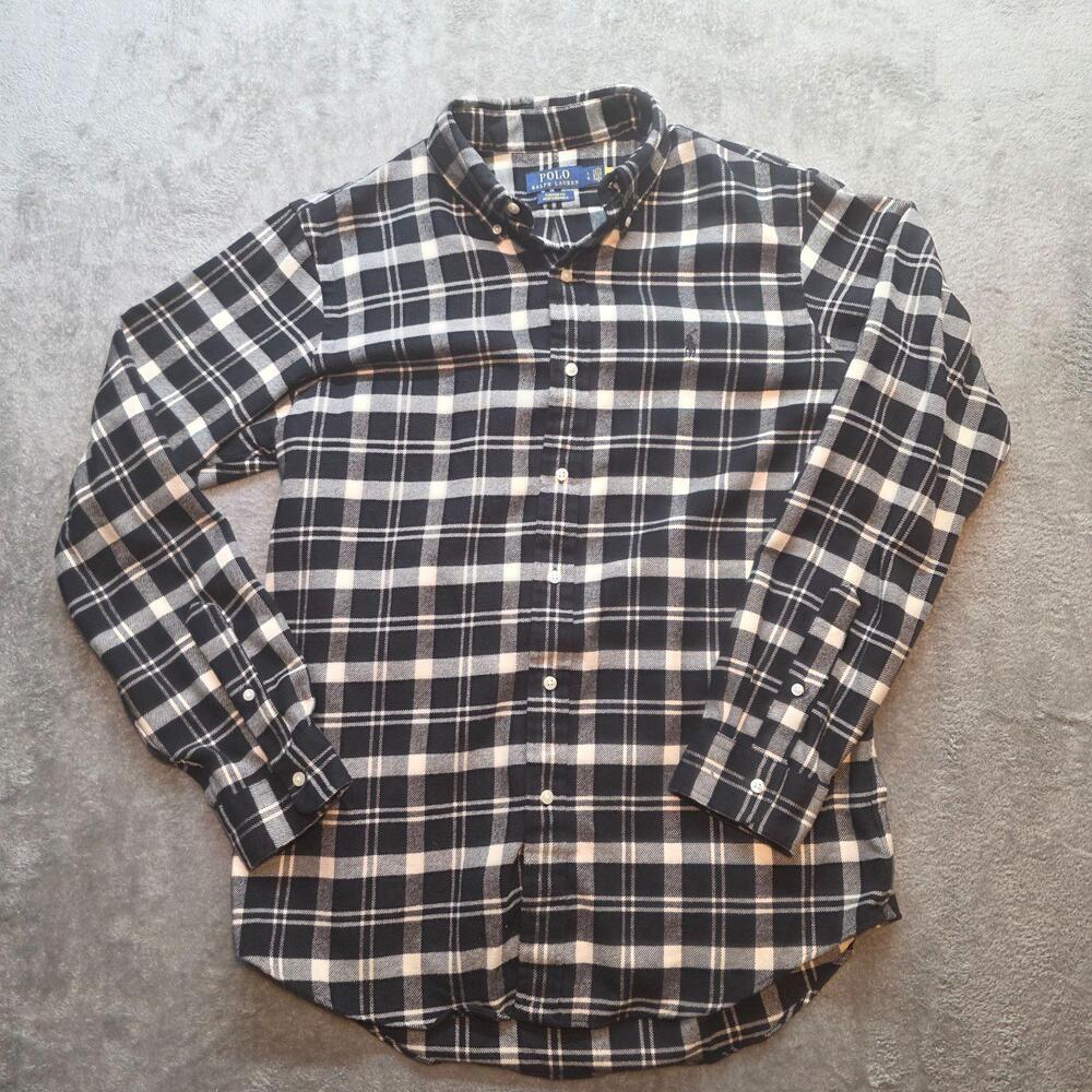 Polo Ralph Lauren Button Up Shirt Mens L Black Plaid Flannel Long Sleeve Custom